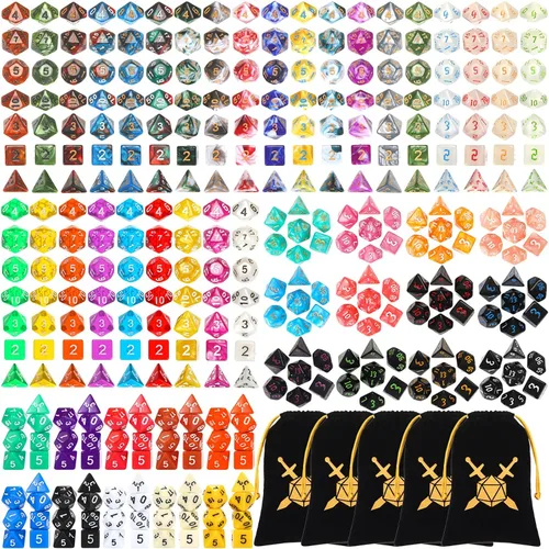 Miniatura 8 de 105 piezas, conjuntos de dados a granel, dados poliédricos con bolsa con cordón, juego de mesa de rol múltiple D4 D6 D8 D10 D% D12 D20