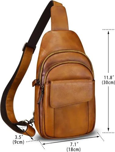 Miniatura 4 de LRTO Bolso de cuero genuino para hombres y mujeres retro de cuero real bandolera bandolera bandolera bolso de pecho
