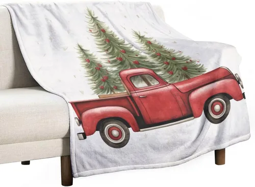 Miniatura 46 de Manta de camión rojo vintage con árbol de Navidad, árbol de Navidad, vacaciones de invierno, Navidad, manta suave de 30 x 40 pulgadas, manta