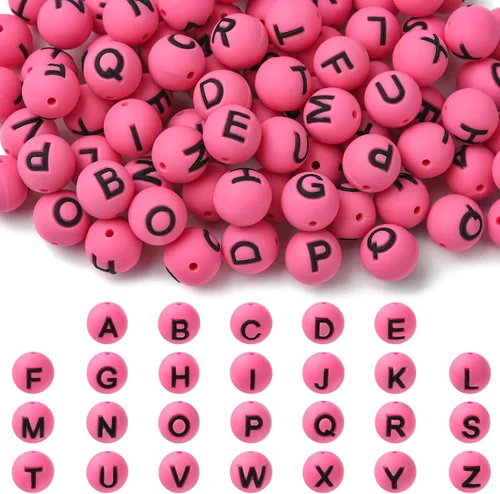 Miniatura 9 de 26 cuentas de silicona con letras de 0.59 pulgadas para hacer llaveros, cuentas focales redondas de silicona A-Z para bolígrafos, pulseras, collares