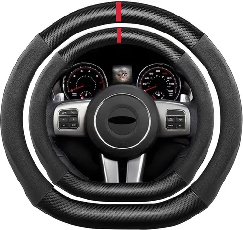 Miniatura 30 de Funda de volante de ante con fibra de carbono de K LAKEY, compatible con Porsche 718 Boxster Cayman 911 Panamera Macan Cayenne de 15 pulgadas, cuero