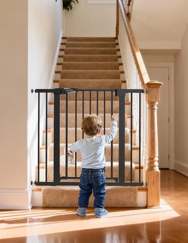 Miniatura 2 de BABELIO Puerta para bebé de 36 pulgadas de alto, puerta para mascotas de cierre automático de 26 a 40 pulgadas de ancho, puerta de metal para perros
