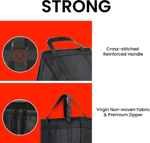 Miniatura 61 de NZ home Bolsa térmica XXL aislada y calentador de alimentos para entrega y compras de comestibles con parte superior con cremallera, color negro
