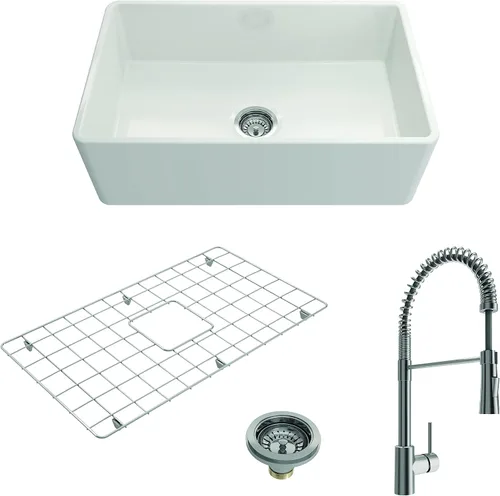 Miniatura 43 de BOCCHI Classico Farmhouse Fregadero de cocina de arcilla refractaria con frente de delantal de 20 pulgadas, un solo tazón con rejilla protectora