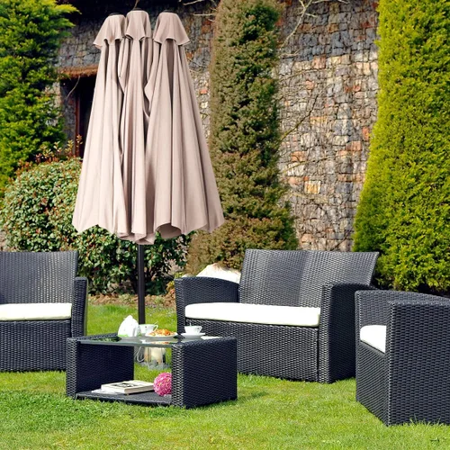 Miniatura 3 de Tangkula Sombrilla de patio de 15 pies de doble cara para mesa de mercado al aire libre con manivela (beige)