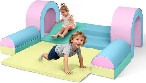 Kinder King Juego de actividades de escalada y gateo, bloque de espuma suave de 10 piezas para escalar, gatear y deslizarse, escalador interior para
