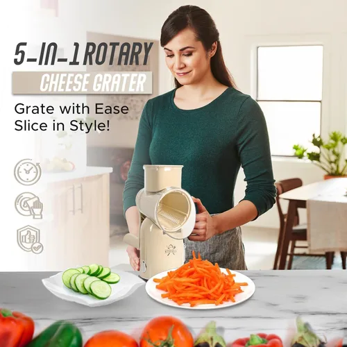Miniatura 7 de Rallador de queso rotativo 5 en 1 con manivela manual – Rallador de verduras multifuncional, triturador de nueces y queso – Rallador de alimentos