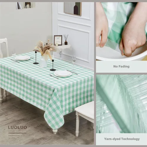Miniatura 4 de Mantel rectangular de 70.9 x 55 pulgadas, mantel de cuadros impermeable y reversible, funda de mesa de picnic de mezcla de algodón lavable