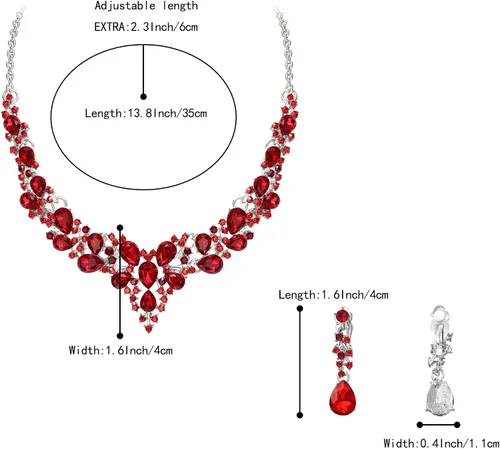 Miniatura 5 de BriLove Alloy Crystal Teardrop Cluster Statement Necklace Clip-on Earrings Set
