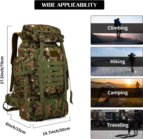 Miniatura 6 de Mochila de senderismo W WINTMING para hombres 70L/100L, mochila de campamento, mochila militar Molle, paquete de asalto de 3 días para escalada