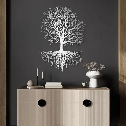 Miniatura 6 de Yemwot Arte de pared de metal árbol de la vida, arte de pared de árbol de metal, decoración industrial, silueta de rama, decoración de sala de estar
