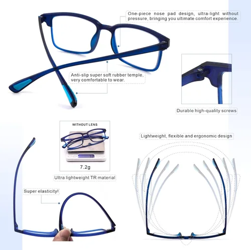 Miniatura 4 de CARA - Paquete de 2 lentes de lectura progresivos multienfoque, marco TR90, flexible, ligero, con bloqueo de luz azul, para lectores de computadora
