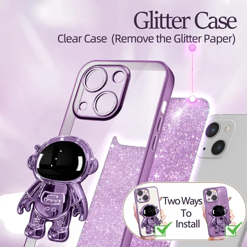 Miniatura 185 de Buleens Funda para iPhone 11 Pro Max Astronauta, Fundas Transparentes para iPhone 11 ProMax con Papel con Purpurina y Soporte de Astronauta, Mujeres