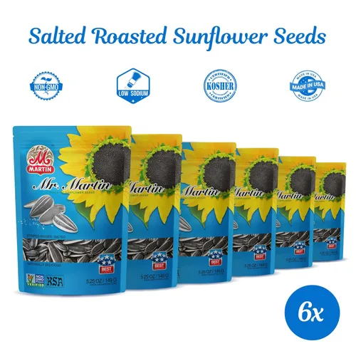 Miniatura 3 de MR. MARTIN Semillas de girasol recién tostadas, jumbo, crujientes, deliciosas, sin OMG, veganas y cetogénicas, aperitivo bajo en sodio, 5.25 onzas