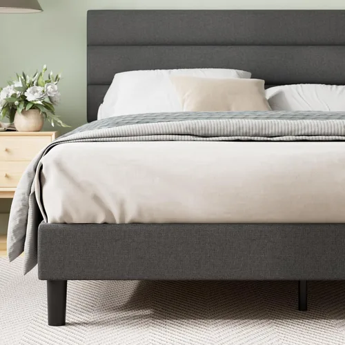 Miniatura 8 de Zinus Queen Piper - Cama de plataforma tapizada con cabecera con paneles horizontales, soporte de listones de madera, no necesita somier, fácil
