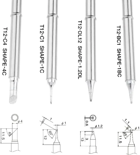 Miniatura 6 de Yetaha 4 puntas de soldadura T12, repuesto de herramienta de soldadura para FX-951 FX-952, estación de retrabajo de soldadura Hakko para T12-C4