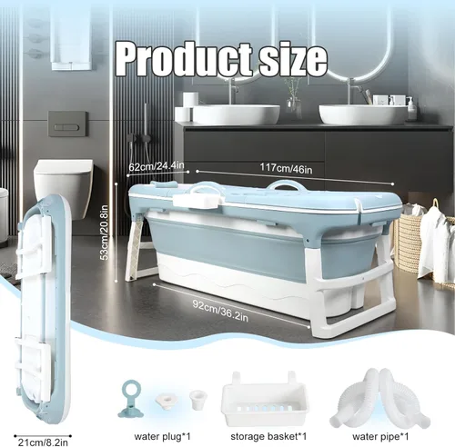 Miniatura 2 de Bañera portátil para adultos, bañera plegable grande de 46 pulgadas, bañera plegable reutilizable independiente, baño caliente, baño de hielo
