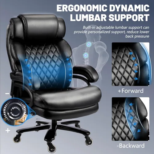 Miniatura 2 de Silla de oficina grande y alta de 800 libras para personas pesadas, silla ejecutiva resistente con respaldo alto, asiento extra ancho y lumbar