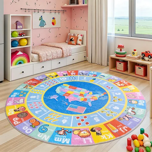 Miniatura 3 de Alfombras infantiles para sala de juegos, suave y antideslizante, alfombra educativa redonda de 4 x 4 pies para aprender alfabetos ABC, números