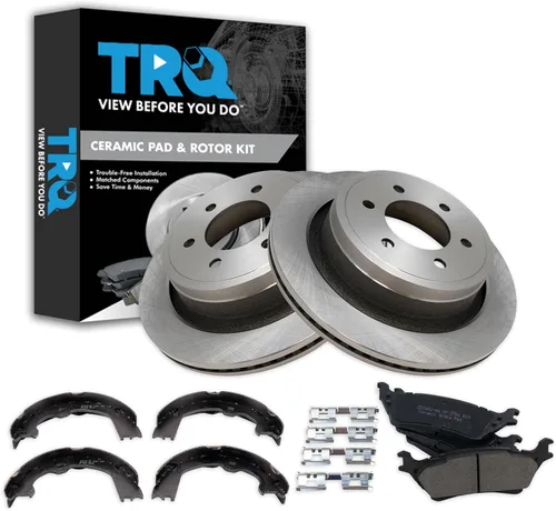 Miniatura 62 de TRQ Kit de pastillas de freno y rotor Posi trasero premium con zapatas de estacionamiento para camión GM SUV