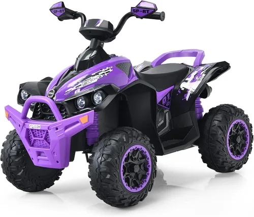 Miniatura 11 de INFANS vehículo de juguete para paseo, ATV eléctrico de 12V con 4 ruedas, vehículo con música, claxon, velocidades alta y baja, luces LED, juguete