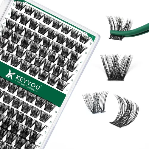 Racimos de pestañas, 96 piezas de pestañas en racimo rizo D 10-18MIX DIY Extensiones de pestañas en racimo, KEYYOU, pestañas individuales suaves y