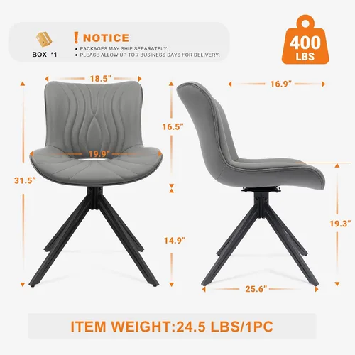 Miniatura 2 de Juego de 2 sillas de comedor, tapizadas en 360°, modernas de mediados de siglo, sillas auxiliares de piel sintética sin brazos con respaldo Gris