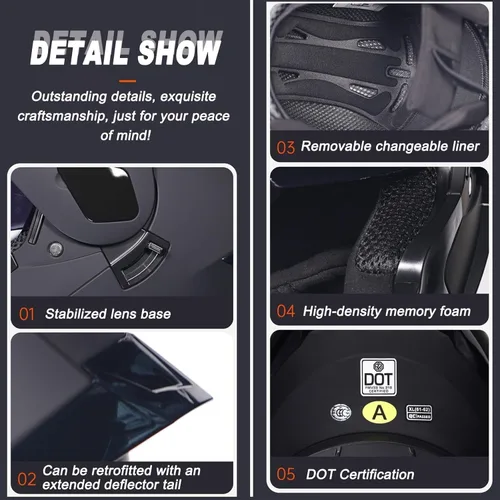 Miniatura 3 de Casco Modular Bluetooth para Motocicleta con Cola DOT/ECE Aprobado Cascos Frontales Abatibles Visores Duales Anti-Empañamiento Casco de Cara