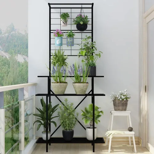 Miniatura 9 de Estante colgante para macetas, resistente soporte para plantas, enrejado, soporte para plantas de múltiples capas para el hogar, jardín, balcón