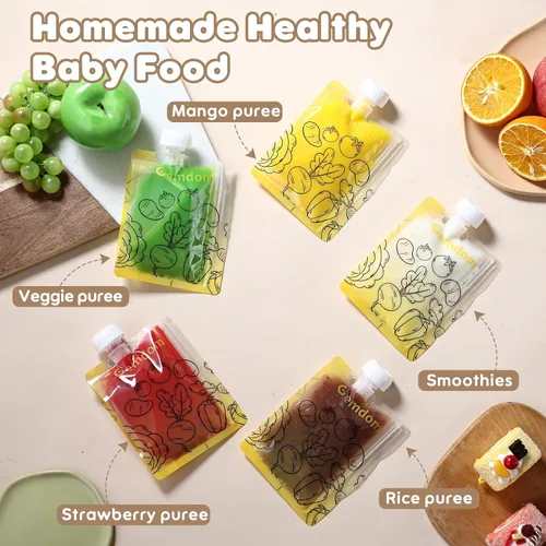 Miniatura 3 de Paquete de 15 bolsas reutilizables para alimentos de bebé para niños pequeños, bolsa de compresión recargable para compota de manzana, yogur, puré