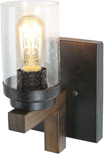 Miniatura 6 de Aplique de pared rústico con vidrio sembrado, lámpara de pared de granja para montaje en pared negro (Black 2 Lights)