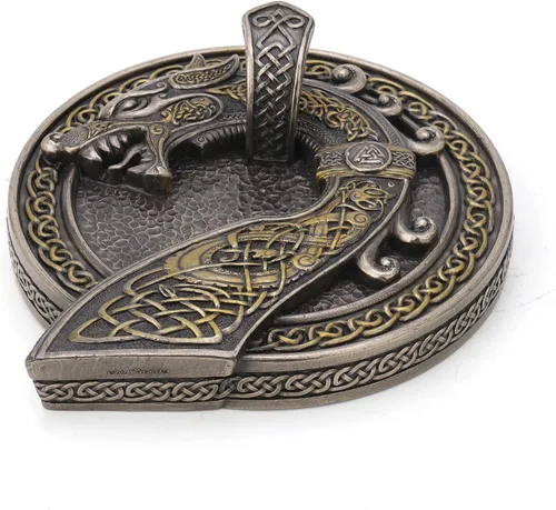 Miniatura 4 de Veronese Design Sigur Slaying Fafnir Viking Horn with Dragon Wall Mount – Placa de pared con acabado de bronce antiguo