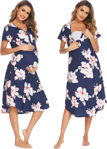 Ekouaer Camisón de maternidad para mujer para hospital, embarazo, camisones largos para lactancia materna