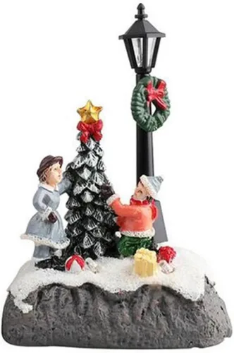 Miniatura 4 de Decoración de juego de pueblo de Navidad, luces LED cálidas de resina, figuras de árbol de Navidad, mini muñeco de nieve, juegos de regalo de casa