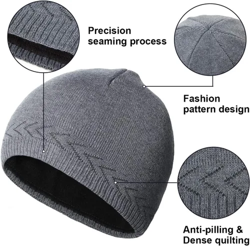 Miniatura 2 de OMECHY Gorros de punto cálidos de invierno para hombre, diseño de calavera lisa, gorro de punto tobogán