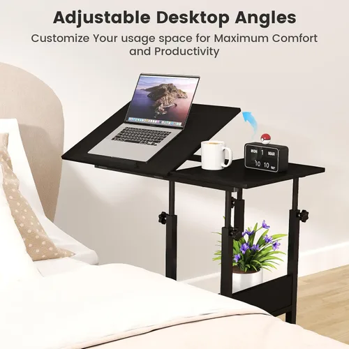 Miniatura 8 de Hadulcet Mesa C Ajustable con Estación de Carga, Escritorio Inclinable Mesa Auxiliar en Forma de C para Sofá, Soporte sobre Cama con Ruedas