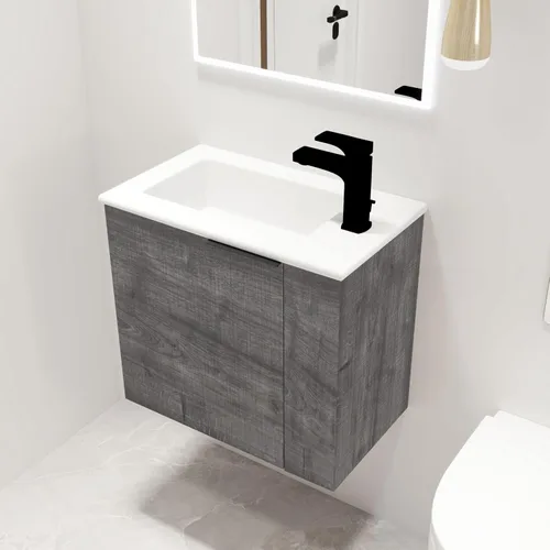 Miniatura 24 de Malwee Tocador de baño flotante de 18 pulgadas con lavabo, Tocador de baño de lavabo individual de 18 pulgadas montado en la pared, con 1 puerta