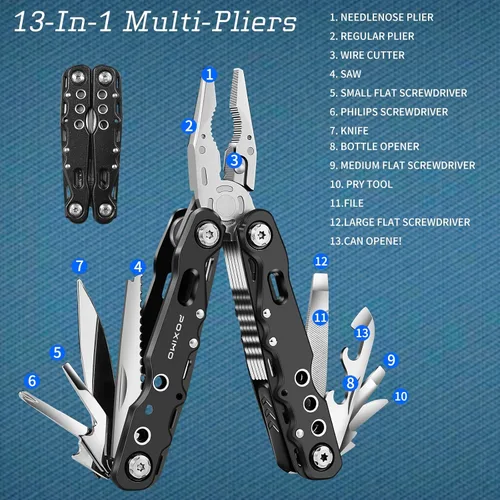 Miniatura 5 de Juego de regalo multiherramienta para hombres, para papá, él, kit de supervivencia EDC 3 en 1 con alicates múltiples 14 en 1, cuchillo de bolsillo