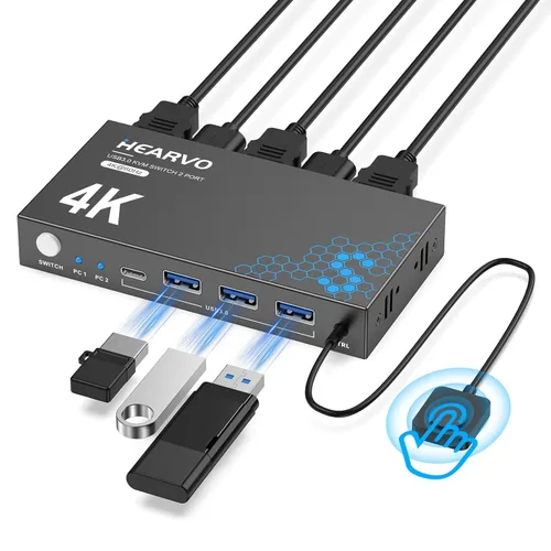 Interruptor KVM USB 3.0 HDMI 1 Monitor 2 Computadoras, Interruptores KVM 4K@60Hz para 2 Computadoras Compartiendo Monitor Teclado Mouse Unidades de
