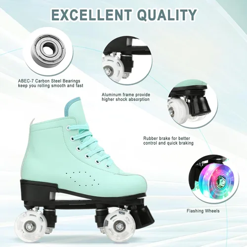 Miniatura 6 de Patines de ruedas para mujeres y hombres, zapatos altos de piel de vacuno, patines clásicos de doble fila, patines de cuatro ruedas para hombres