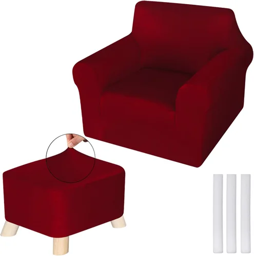 Miniatura 8 de HunnmingRe Juego de fundas para silla y otomana, funda de cojín en forma de T, funda de seda de leche, protector de muebles, sofá suave para sillón