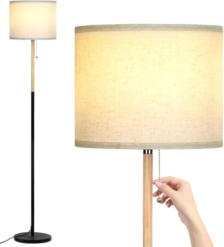 Miniatura 10 de Lámpara de pie para dormitorio, lámparas de pie de granja para sala de estar, lámpara de poste de mediados de siglo, pantalla de lámpara de lino