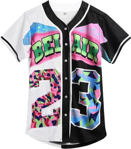 Amzdest Ropa de los años 90 para mujer, disfraz unisex de hip hop para fiesta, camiseta de béisbol Bel Air, camisa de manga corta con botones