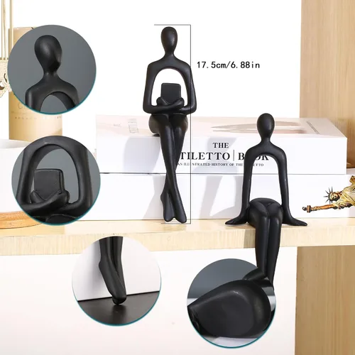 Miniatura 7 de CYYKDA Decoración para estantería Estatua del pensador negra Figuras Set de 4 - Decora tu hogar, oficina o estantería con esculturas de arte