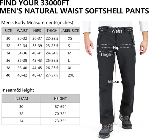 Miniatura 7 de 33,000ft Pantalones de esquí de invierno para hombre, con forro polar, cálidos, impermeables, aislados para snowboard, trabajo al aire libre
