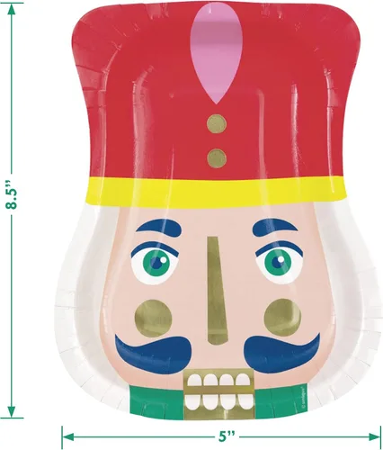 Miniatura 3 de HOME & HOOPLA Cascanueces - Platos de papel con forma de fiesta de Navidad, platos de postre de papel redondos con borde dorado y servilletas