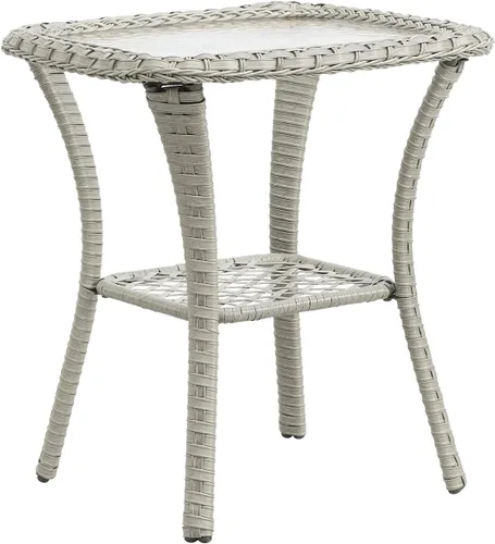 Miniatura 45 de Belord Mesa auxiliar pequeña para exteriores, mesa de mimbre de vidrio templado, mesa de centro impermeable para patio, mesa auxiliar de ratán