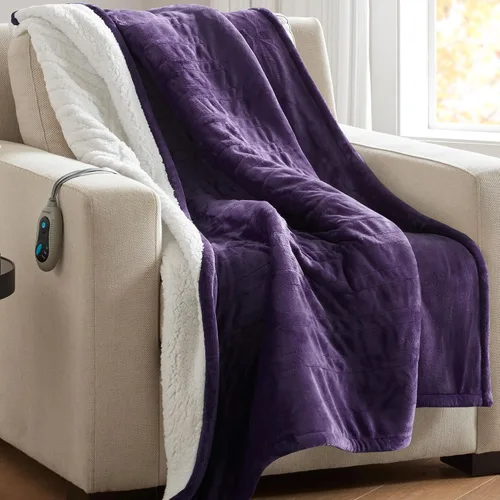 Miniatura 24 de Beautyrest Manta térmica, manta eléctrica, suave, cálida y reversible, manta térmica Sherpa para oficina, sofá, 3 ajustes de calor, apagado