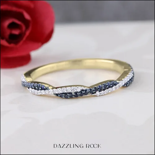 Miniatura 3 de Dazzlingrock Collection Anillo apilable redondo de zafiro azul y diamante blanco para mujer en oro macizo de 14 quilates