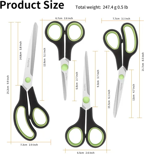 Miniatura 4 de Tijeras, cuchillas de acero inoxidable, agarre suave para el hogar, escuela, oficina, negro y verde, 4 Negro -verde